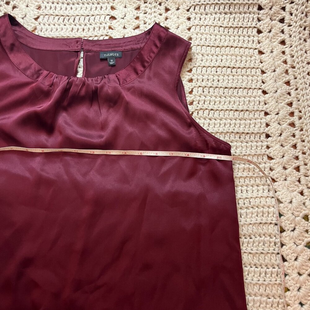 Talbots 100% Silk Gathered Neck Sleeveless Shell Burgandy Size 12 - Picture 6 of 7